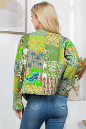 Green Floral Quilted Patch Reversible Jacket