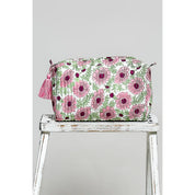 Pink Floral Quilted Cosmetic Pouch — height: 9" and length: 9-1/2"