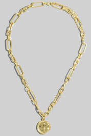 Gold Dipped Cross Coin Pendant Chain Necklace