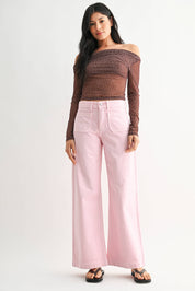 Pink Micro Patch Pocket Wide Leg