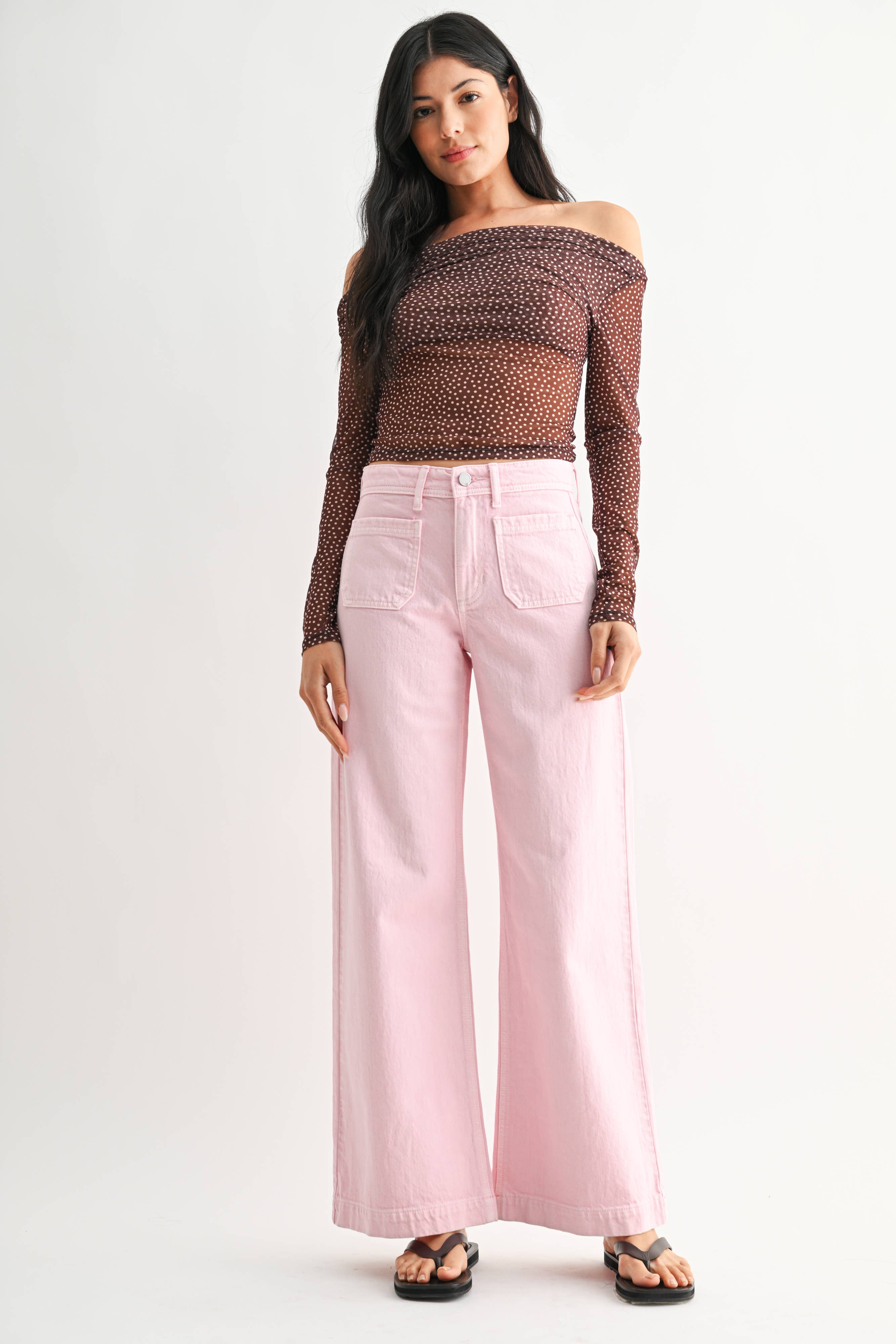 Pink Micro Patch Pocket Wide Leg