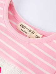 Strawberry Embroidery Pink Stripe Smocked Romper