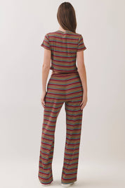 Brown Stripe Top & Pants Set showing round neckline