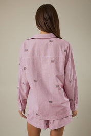 Red & White Stripe Flag Button Down Top