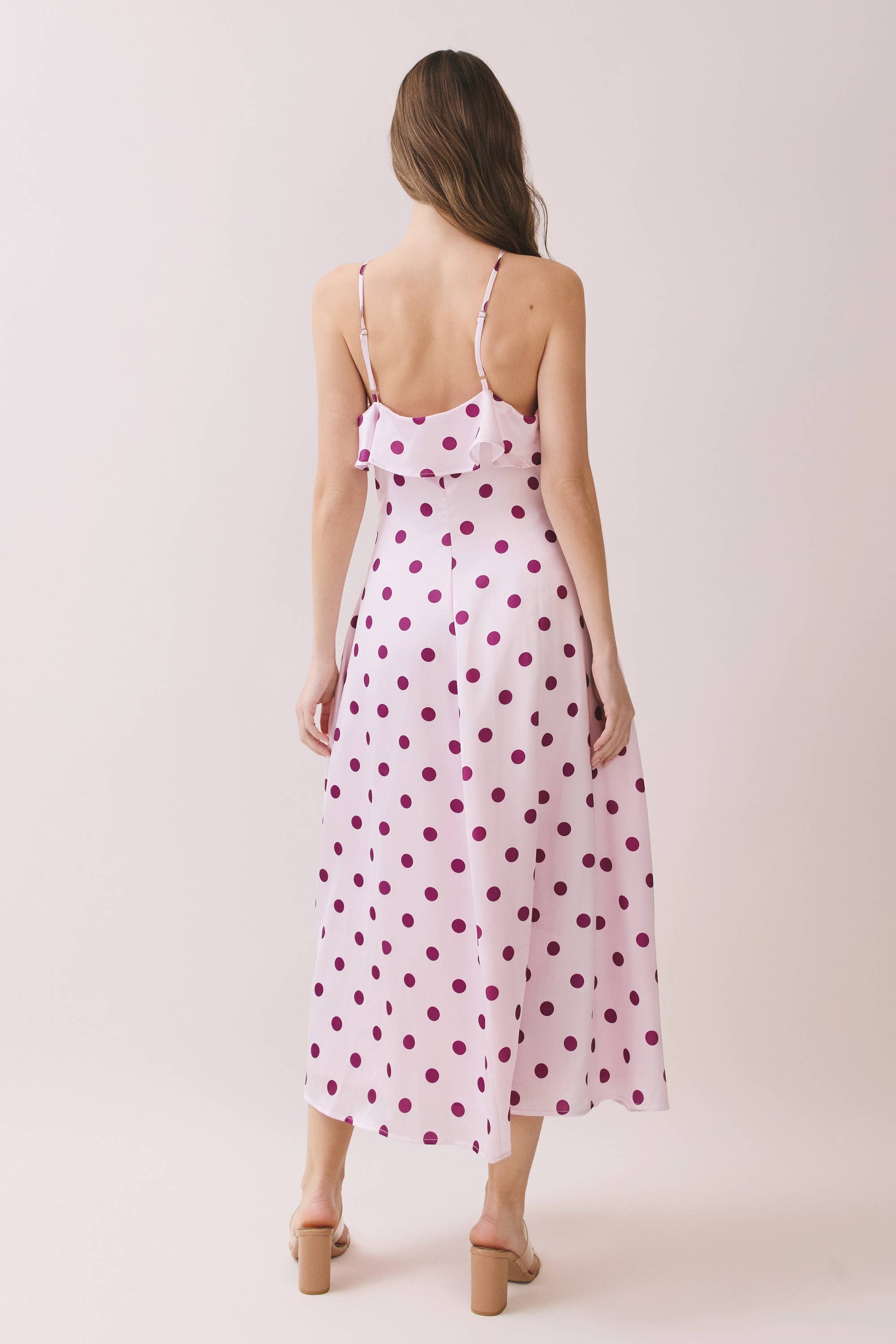 Pink Polka Dot Ruffle Trim Dress