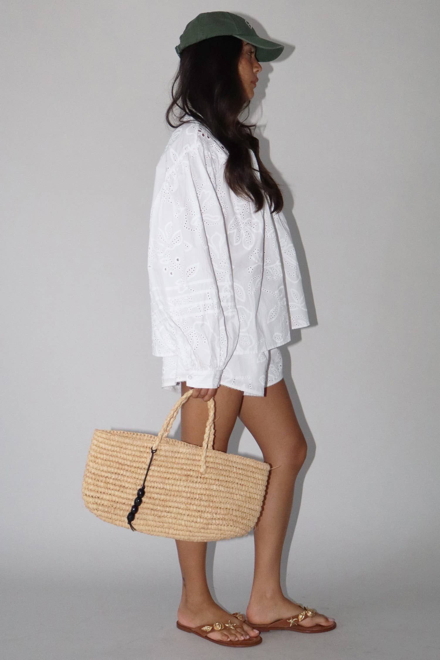 White Eyelet Cotton Long Sleeve Blouse — view 8