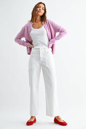 White Stretch Twill Utility Wide Leg