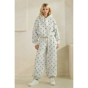 Printed Bubble Hem Knit Hoodie