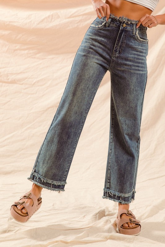 Frayed Edge High Rise Denim Jeans