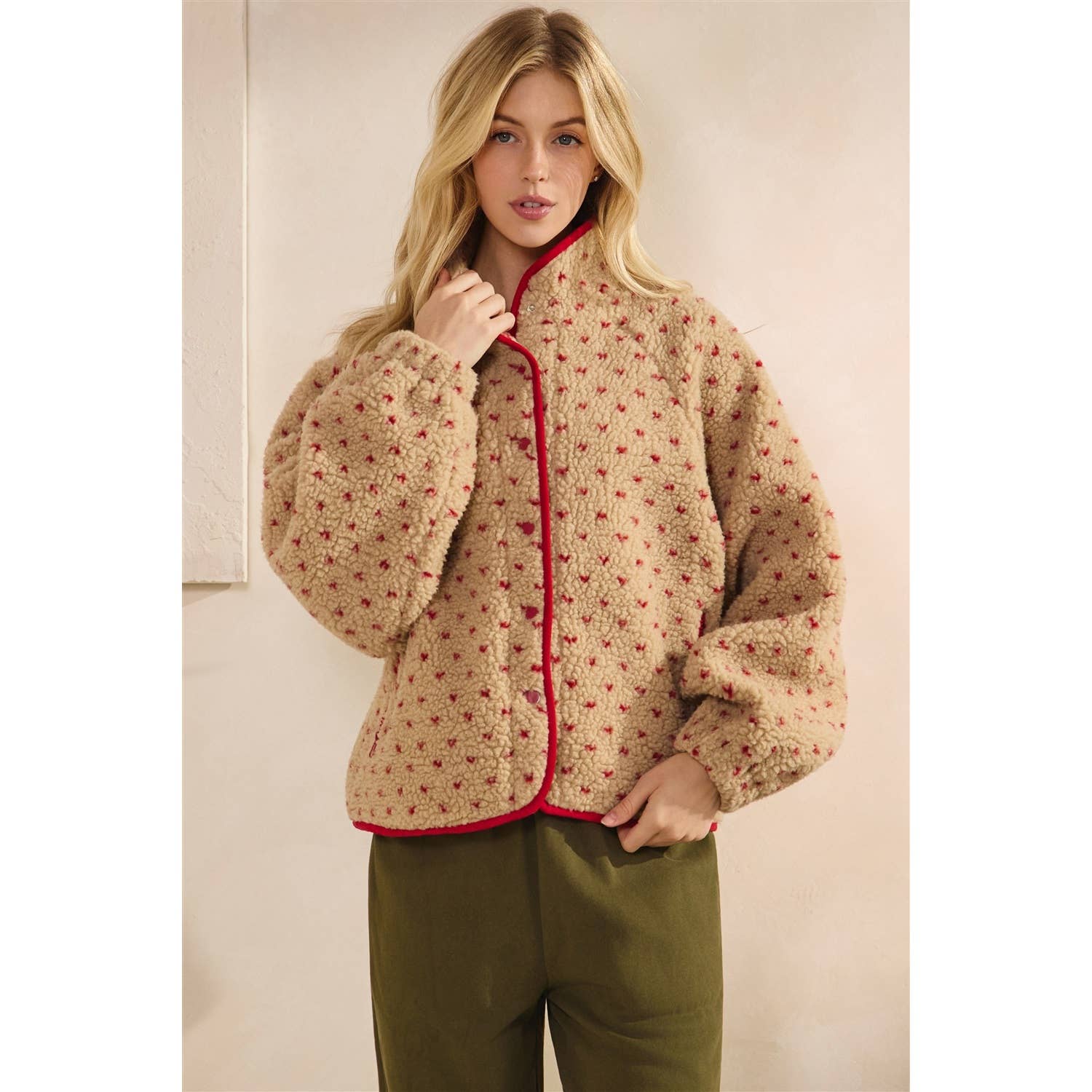 Printed Sherpa Button Up Jacket