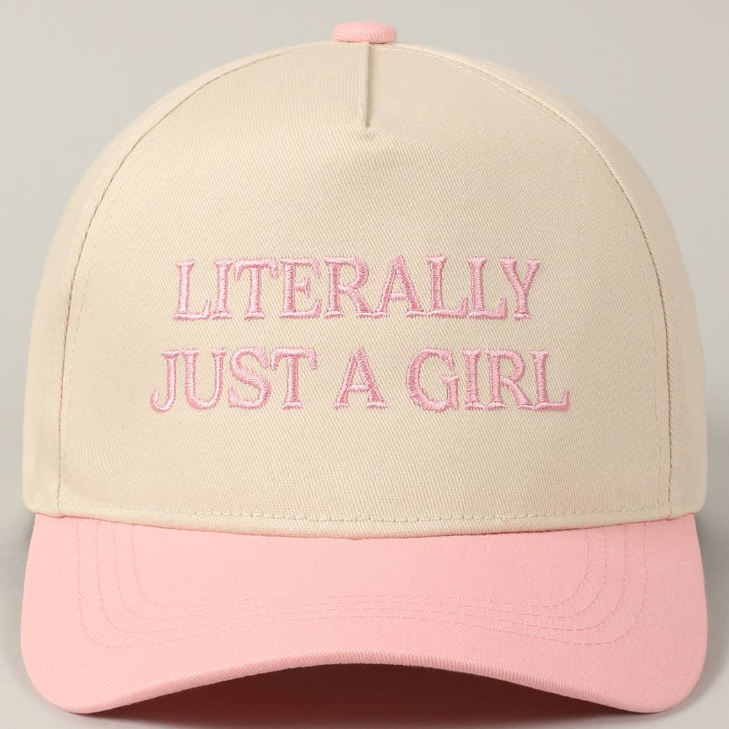 Literally Just A Girl Embroidery Two Tone Trucker Hat: FUCHSIA / ONE SIZE