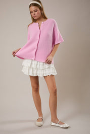 Pink Shortsleeve Ribbed Sweater Cardigan