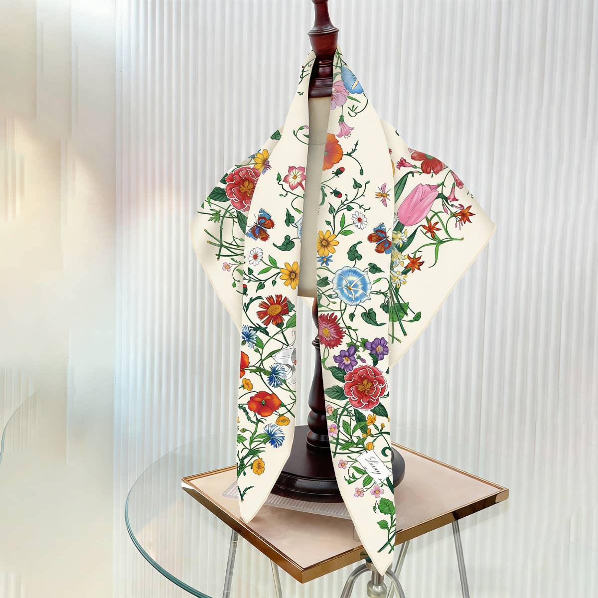 Beige Tulip Twill Silk Sun Scarf — color: beige