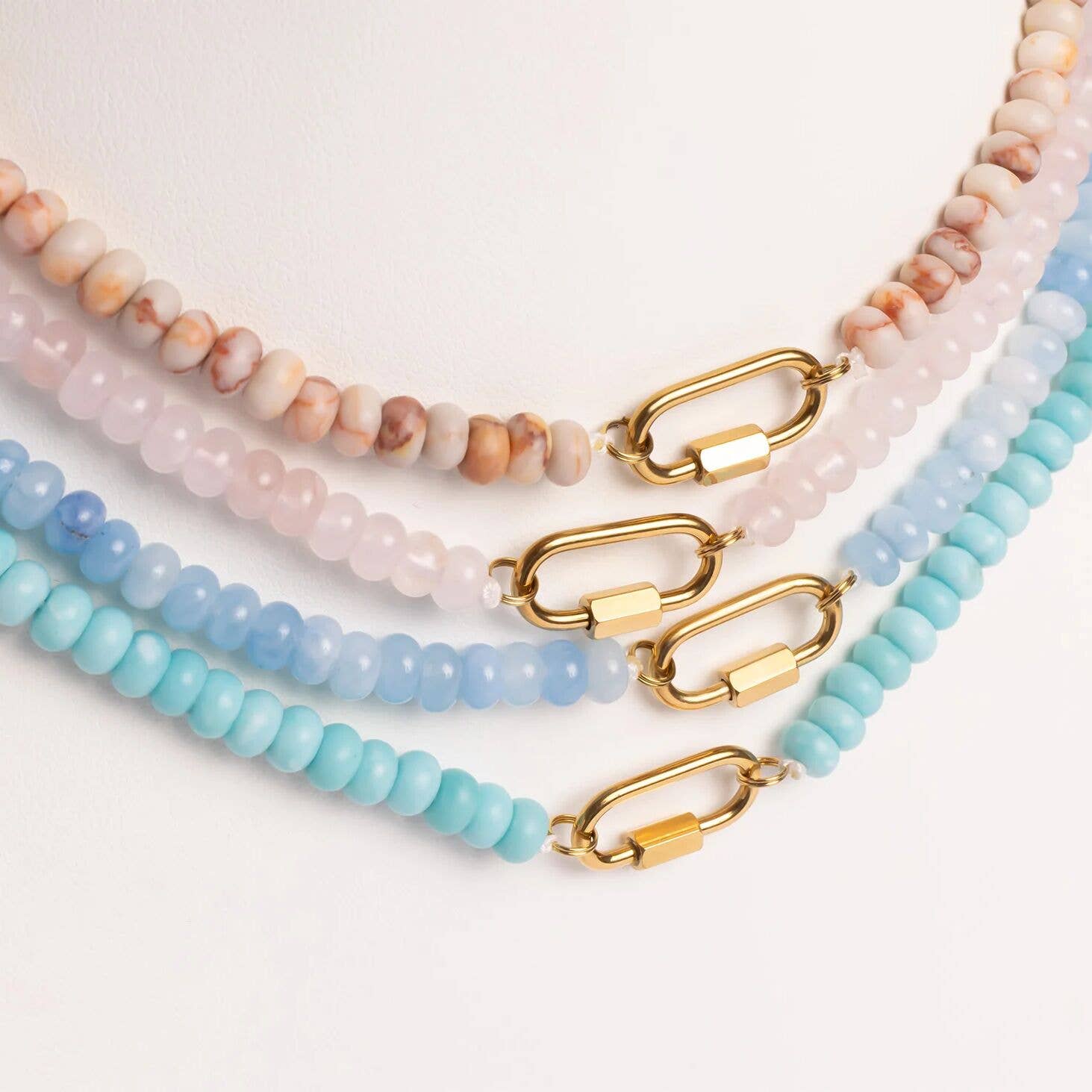 Stainless Steel Pink Chunky Glass Bead Necklace