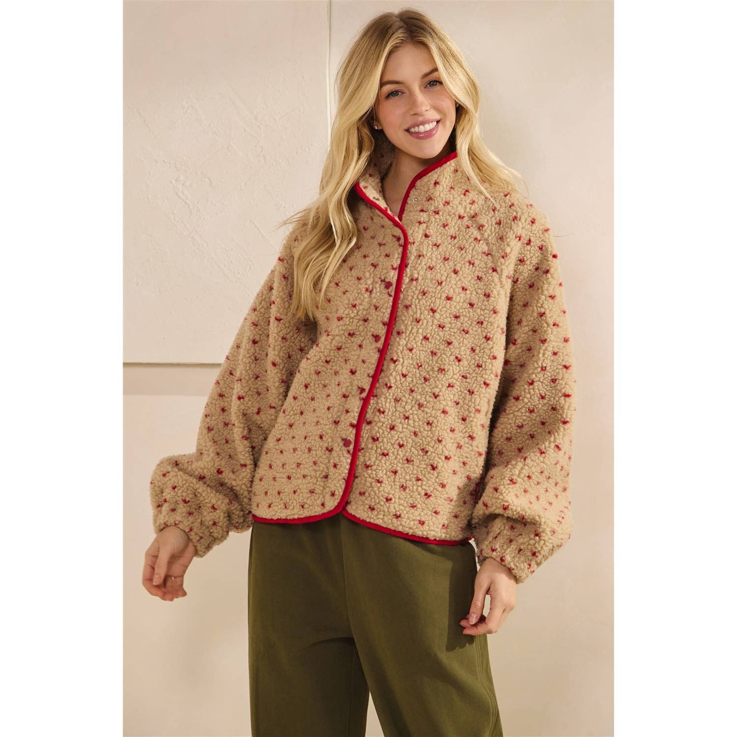 Printed Sherpa Button Up Jacket