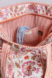Cream Quilted Floral Tote Bag