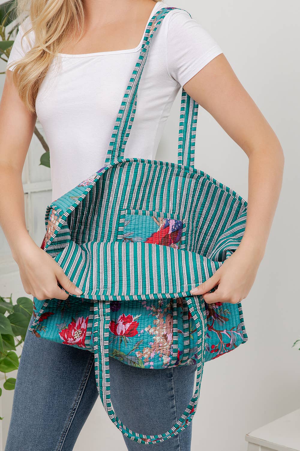 Blue Birds Quilted Cotton Tote Bag