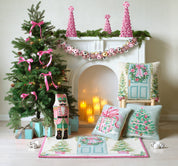 Light Blue Pink & Green Christmas Tree Hook Pillow