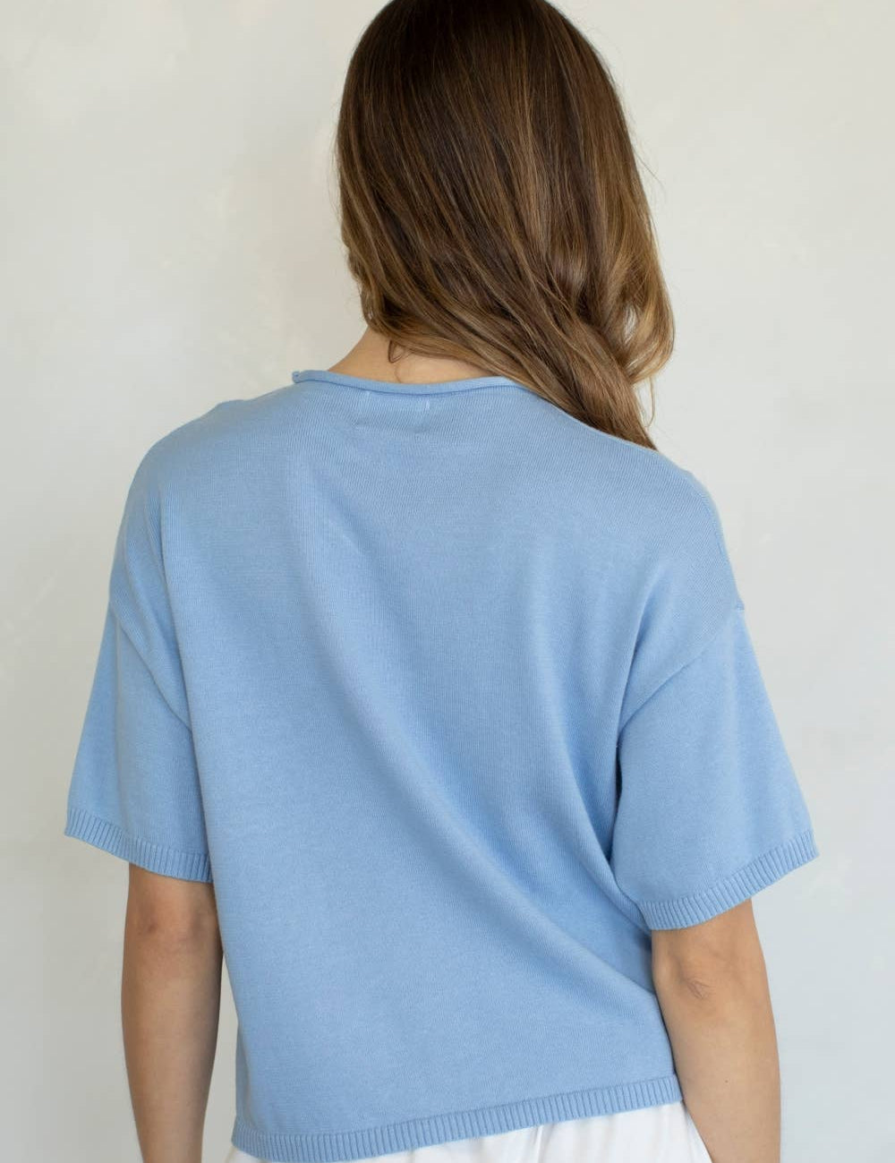 Light Blue Full Button Down Short Sleeve Cardigan