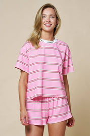 Pink Striped Short Sleeve Set