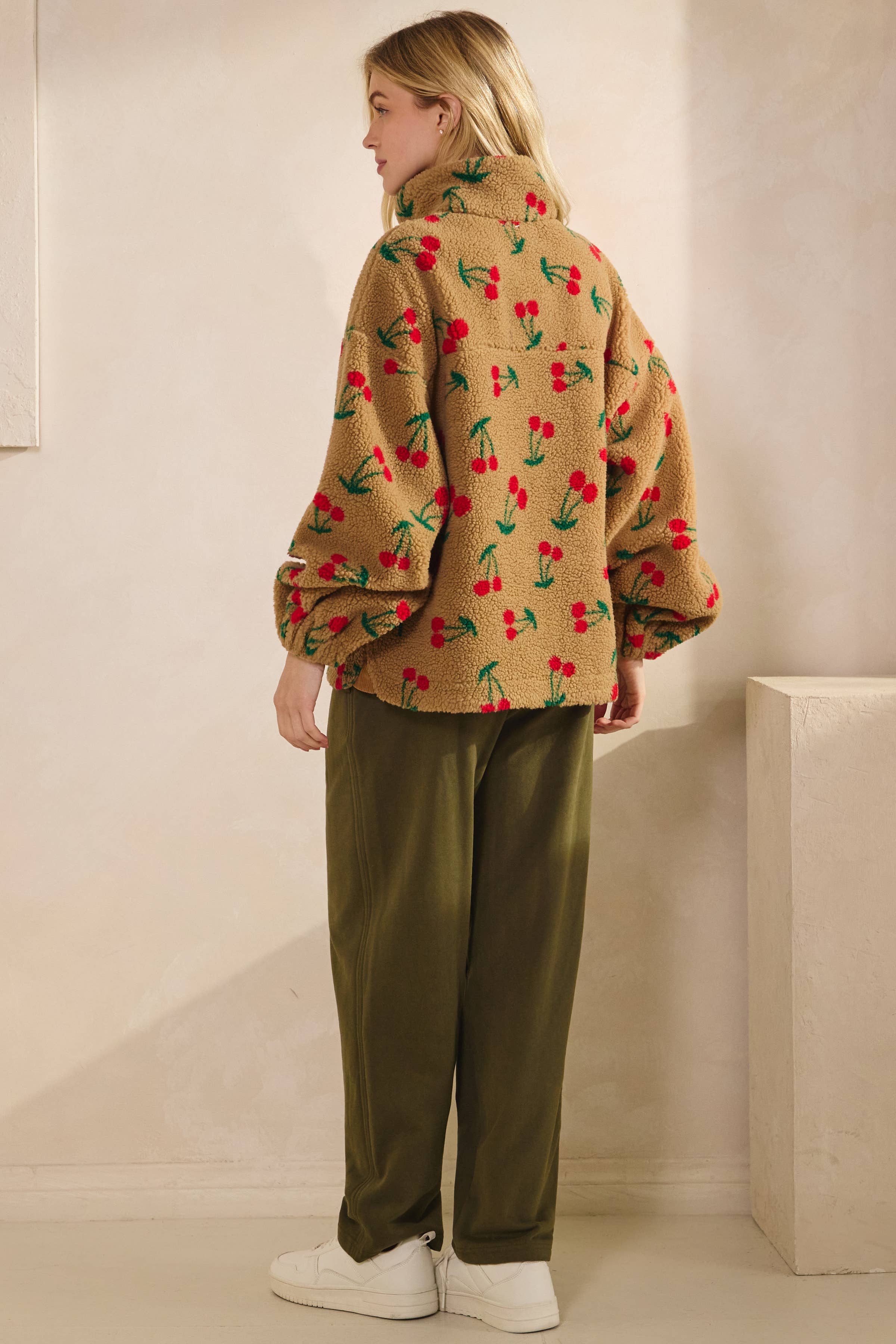 Cherry Printed Quarter Zip Sweater