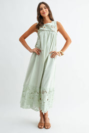 Green Boho Lace Maxi Dress