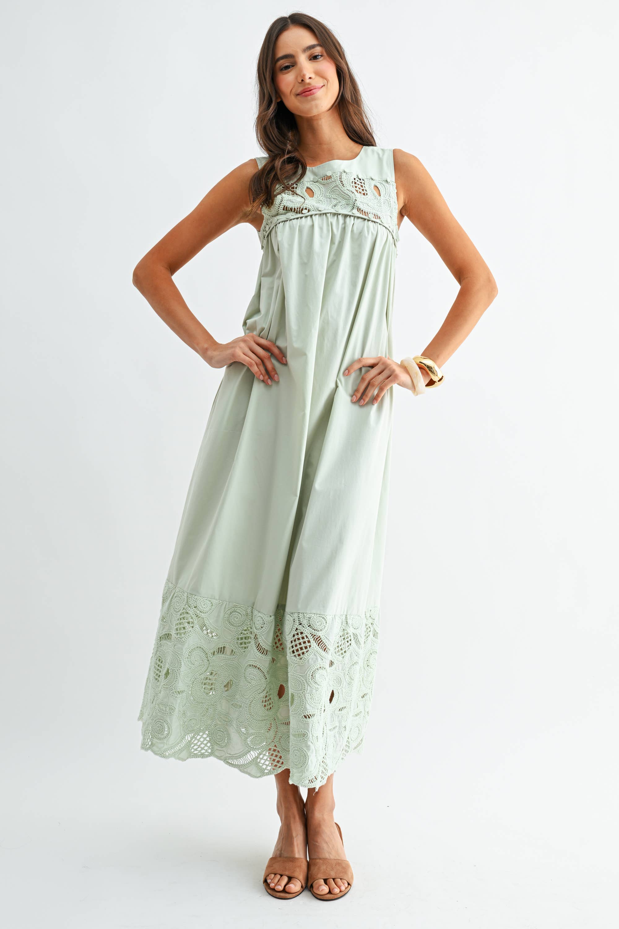 Green Boho Lace Maxi Dress