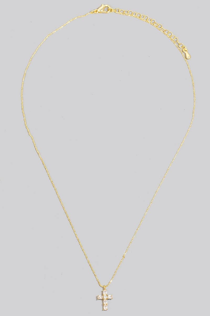 Gold Dipped Cz Cross Pendant Necklace