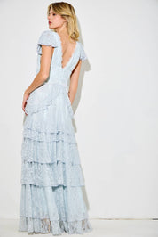 Blue Lace Ruffle Maxi Dress