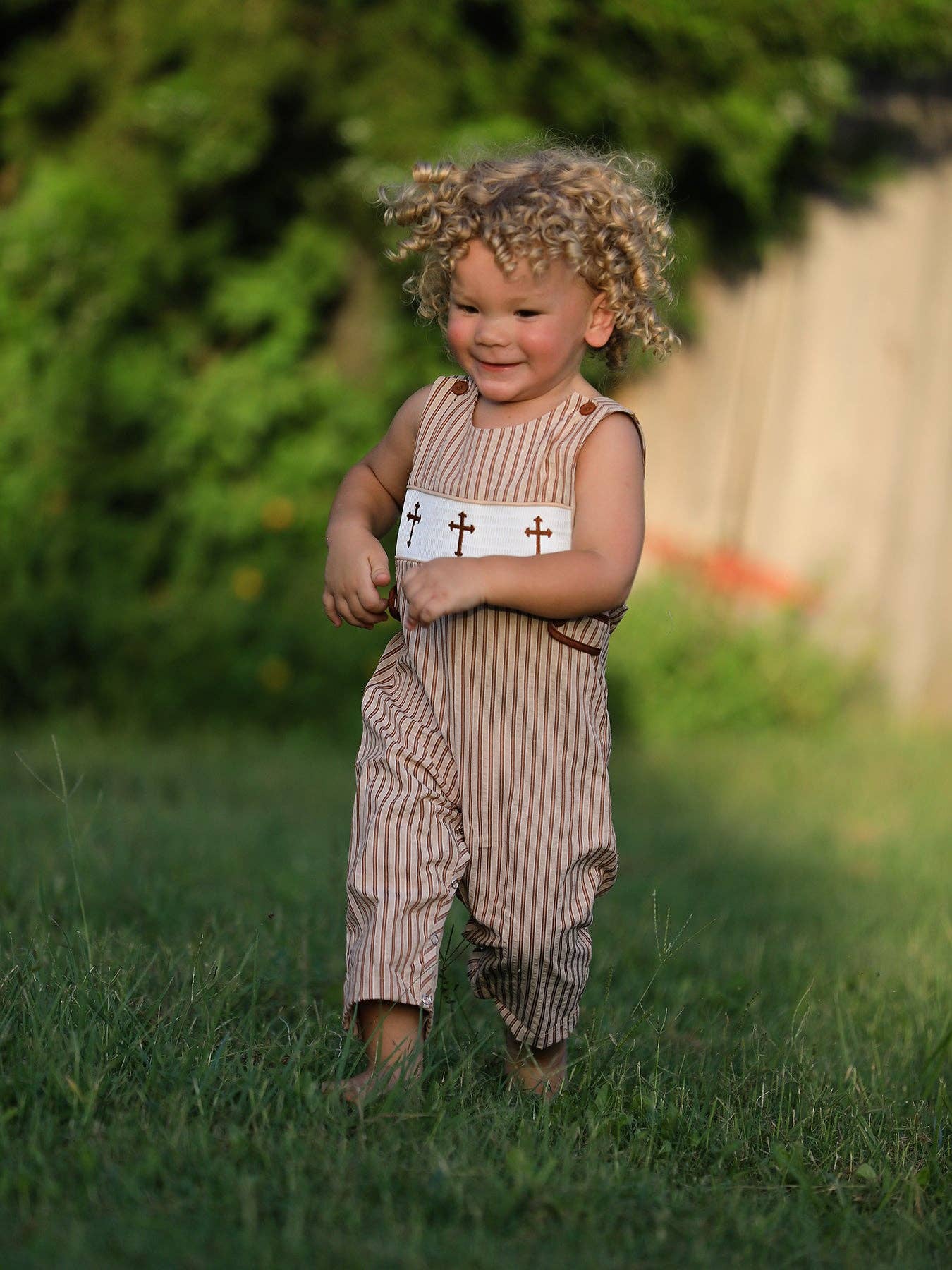 Stripe Smocked Cross Boys' Romper