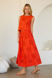 Orange Coastal Eyelet Lace Skirt Set