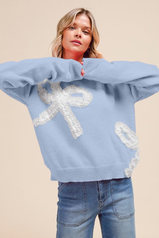 Blue Ruffle Ribbon Sweater