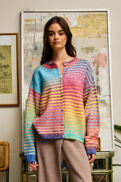 Rainbow Striped Button Down Cardigan