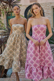 Pink Aurra Jacquard Strapless Midi Dress