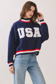 Navy USA Letter Trim Sweatshirt