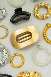 Flat Round Hair Clip | Medium | Champagne Toast showing lightweight, durable, and nearly unbreakable