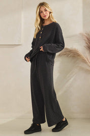 Striped Button Henley Brushed Lounge Set