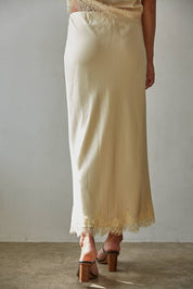 Yellow Satin Midi Skirt