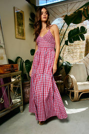 Red Gingham Smocked Maxi Dress