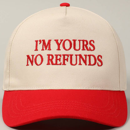 Pink I'M YOURS NO REFUNDS Embroidery Two-Tone Hat