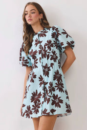 Blue & Brown Floral Mini Dress