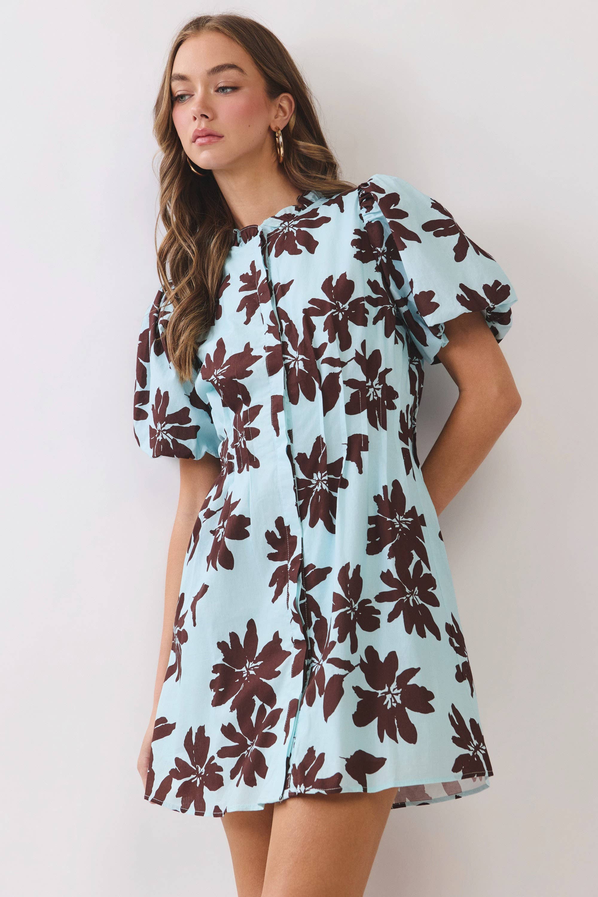 Blue & Brown Floral Mini Dress
