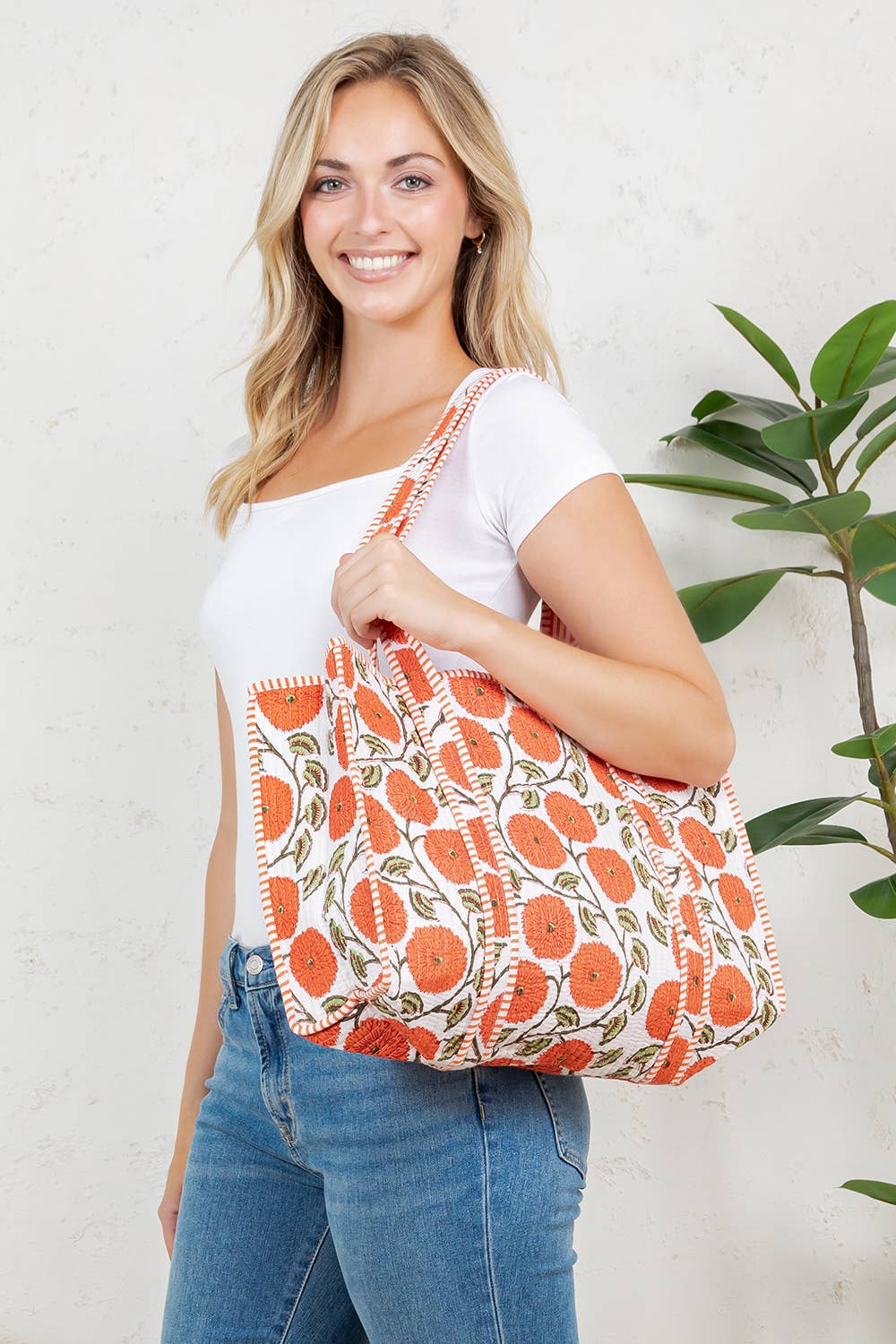 Orange Marigolds Quilted Tote Bag