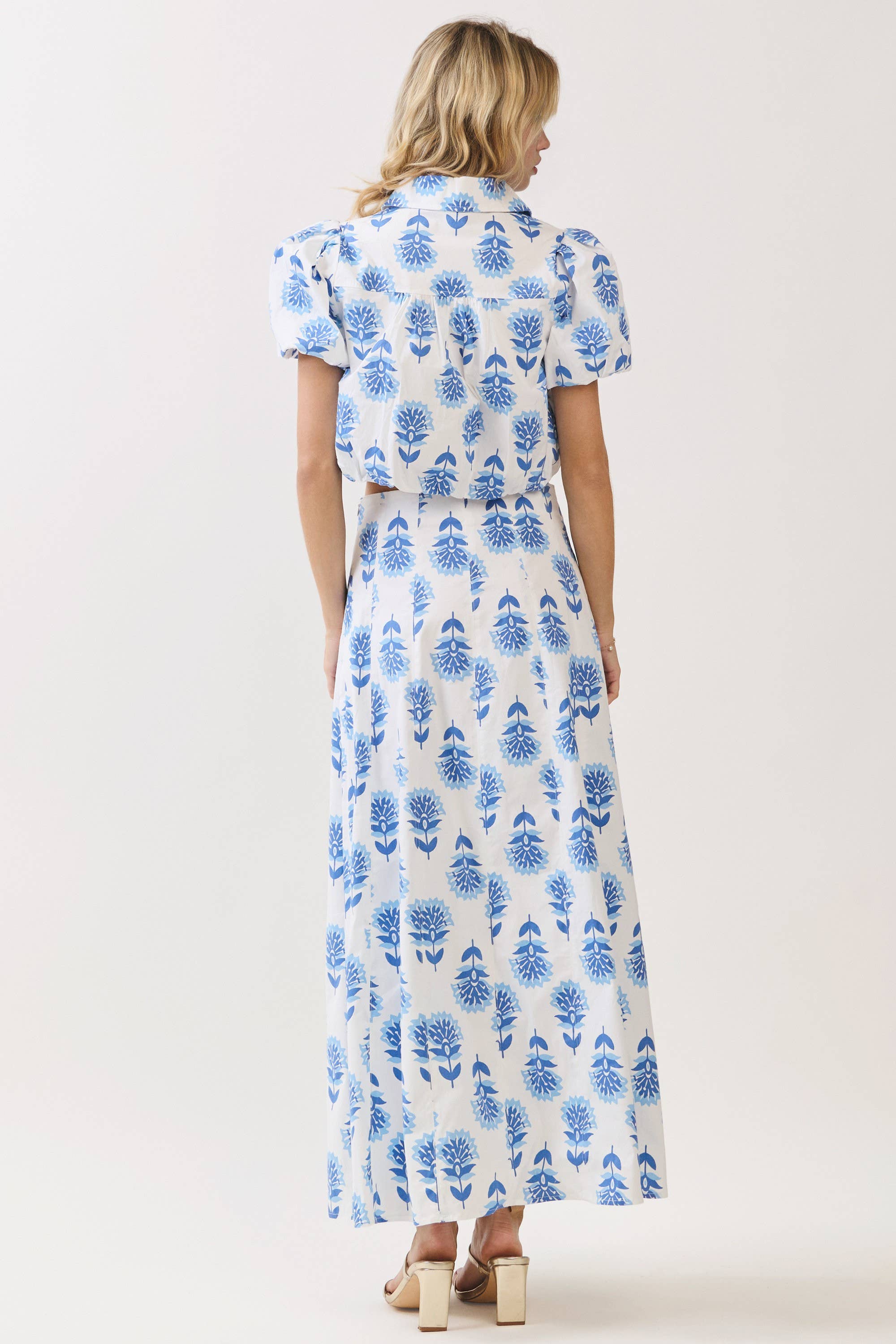 Blue Printed Maxi Skirt