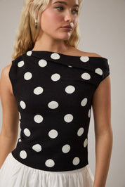 Black Polka Dot Asymmetrical Top
