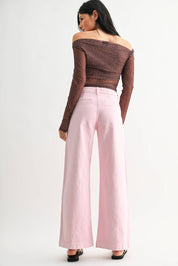 Pink Micro Patch Pocket Wide Leg