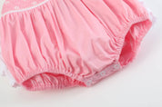 Pink and White Flower Smocked Ruffle Romper