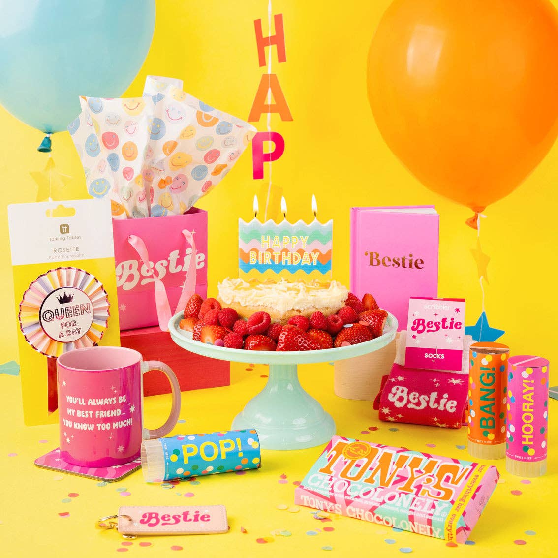 Birthday Brights Balloons With Star and Happy Birthday Tails - 5 Pack showing 5 count