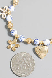 Flower And Heart Locket Charms Floral Ceramic Beaded