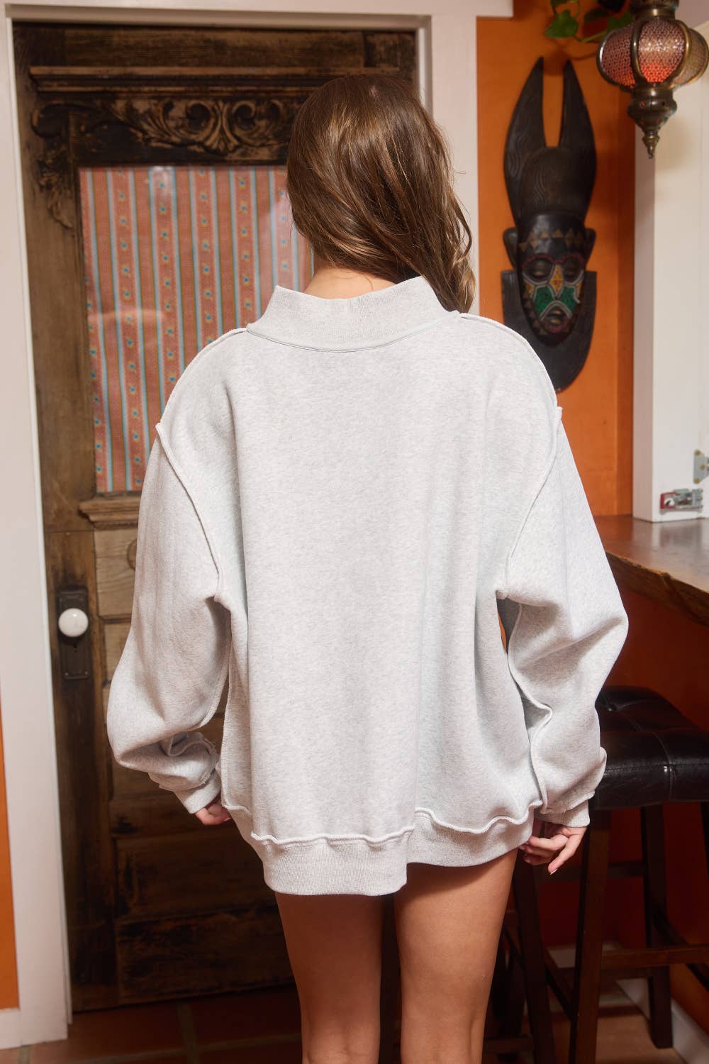 Stripe Embroidered WWJD Mock Neck